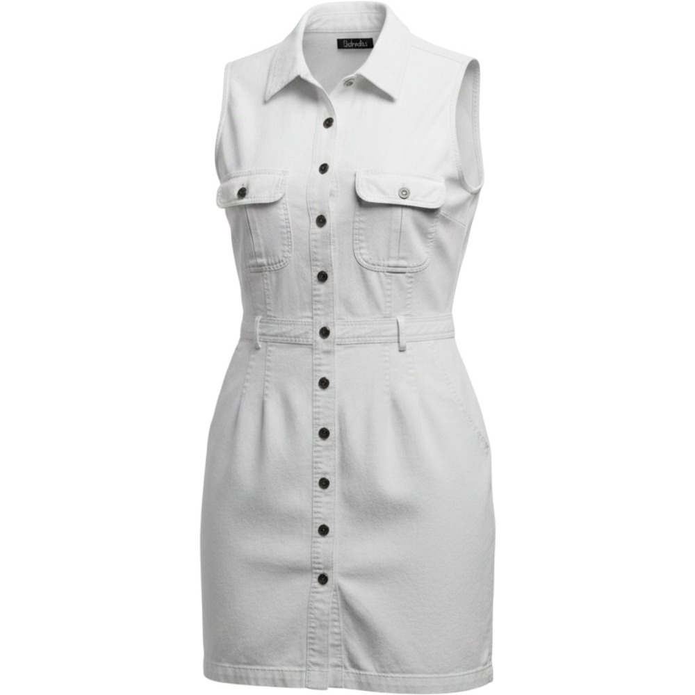 Rafaella Shirt Dress Women 12 White Denim Sleeveless Button Front Mini Pocket